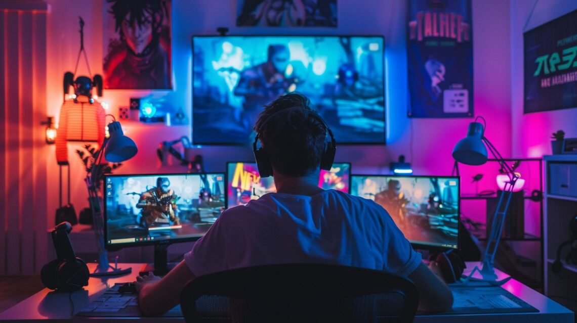 Un hombre juega VALORANT en una habitación con luces LED.